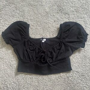 Black Puff Sleeve Crop Top
